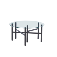 Table basse ronde transparente en verre avec pieds noirs, table basse moderne, tables d'appoint, salon, meubles de salon