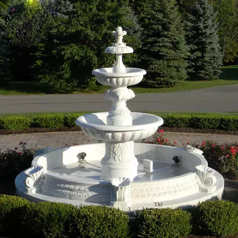 BLVE Außenpark moderne Dekoration europäischer Stil Schnitzerei Naturstein Wassersbrunnen großer weißer Marmorbrunnen