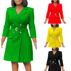 D3284 Abiti da Ufficio da Donna su Misura, Abiti Casual a Maniche Lunghe con Scollo a V e Pieghe, <span class=keywords><strong>Abito</strong></span> Formale da Lavoro - Product Image 1