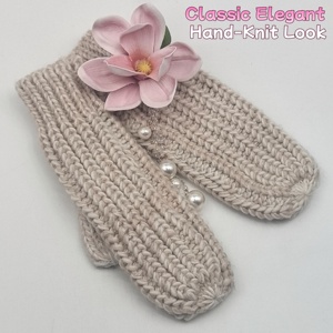 Mitaines épaisses en tricot torsadé rayé pour femme, en acrylique et coton, thermiques, coupe-vent, doublées polaire, pour l'hiver et le froid - Product Image 3