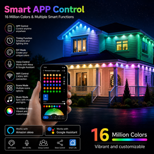 Luces Navideñas Permanentes de 36V, 100 pies, 72 Lámparas, 16 Millones de Colores RGBW con Control por Aplicación <span class=keywords><strong>WIFI</strong></span> y Bluetooth - Product Image 3