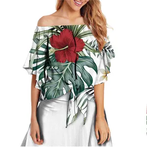 Blusa de chifón con estampado de Tahiti para mujer, camisa de seda con cuello en V y manga corta con diseño personalizado, Estilo Hawaiano, Fiyi, venta al por mayor