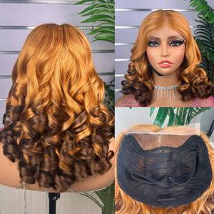 Perruque bouclée lâche avec closure 5x5, style Jerry Curl, ombré marron, cheveux naturels pleine tête, double trame, cheveux bouclés et volumineux - Product Image 5
