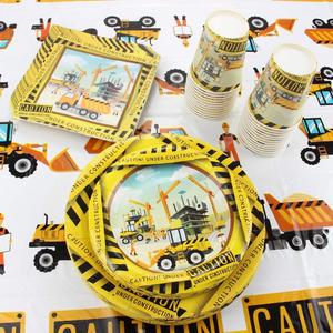 Lindos Artículos de Fiesta de Cumpleaños con Temática de Construcción en Papel Amarillo para Niños - Product Image 4