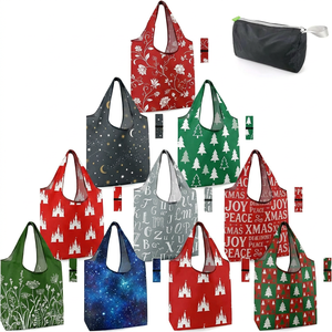 Bolsas de Compras Reutilizables de Nailon <span class=keywords><strong>BeeGreen</strong></span> para Navidad, Paquete de 10, Set de Regalo, Bolsas de Mano con Cierre, Bolsa de Almacenamiento con Banda Elástica, Plegables - Product Image 1
