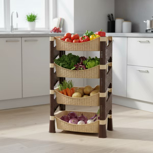 Custom Color 4 Tier Rattan <b>Kitchen</b> <b>Storage</b> Rack Durable Multi Layer Shelf Organizer for Pantry <b>Cupboard</b> Use - Product Image 5