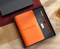 Ensemble cadeau de 3 pièces, carnet en cuir PU avec stylo en bois et en laiton et clé USB 16 Go dans un coffret cadeau, logo personnalisé