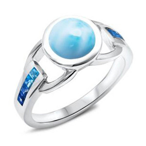 Conjunto de Joyería de Plata de Ley Maciza con Larimar Azul, Collar, Anillo y Aretes, Joyería de Piedra Natural - Product Image 2