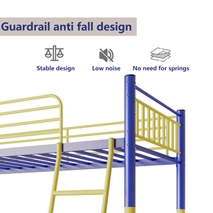 Cama Litera <span class=keywords><strong>de</strong></span> Metal, Cama Alta Doble sobre Doble con <span class=keywords><strong>Escalera</strong></span> Extraíble y Barandilla <span class=keywords><strong>de</strong></span> Seguridad <span class=keywords><strong>de</strong></span> Longitud Completa, Soporte <span class=keywords><strong>de</strong></span> Listones <span class=keywords><strong>de</strong></span> Metal Resistente - Product Image 4