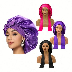 Jumbo Large Satin Silk Night Sleeping Cap Stretchy Tie Band Bonnet Edge Wrap for Women Long Curly <b>Braid</b> - Product Image 1