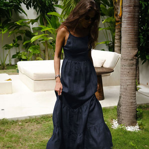 Vestido con tirantes, sexy, sin espalda, con cordones, súper largo, estilo pastel - Product Image 2