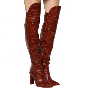 Botas Largas Ajustadas de Moda para Mujer, Botas de Tacón Alto hasta el Muslo, Botas de Cuero Estampadas, Botas por Encima de la Rodilla - Product Image 2