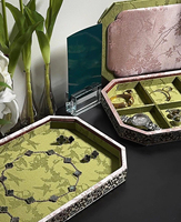 Kotak Kemasan Perhiasan Berlapis Satin Motif Bunga Oktagon, Set Kotak Penyimpanan Perhiasan, Nampan Meja untuk Pajangan Perhiasan