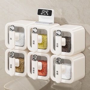 <b>Wall</b> Mounted Spice Container Set Airtight Kitchen Seasoning Jar With <b>Digital</b> <b>Clock</b> For Solid Condiments M Size - Product Image 1