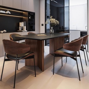 Ensemble de table et de chaises rectangulaires en bois massif de noyer noir de style vintage, adapté aux maisons ou aux restaurants - Product Image 1