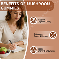 Gummies sans sucre et sans gluten pour la concentration et la mémoire, à base de champignons et d'ashwagandha, marque privée OEM, pour adultes (80 unités)