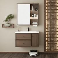 Meuble-lavabo mural de style rétro en bois massif multicouche avec miroir LED intelligent et vasque en céramique pour maison moderne