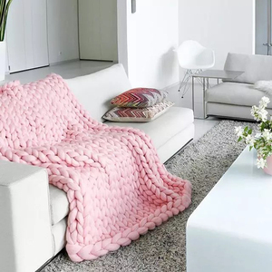 100% couverture en laine acrylique tissée à la main <span class=keywords><strong>grosse</strong></span> laine mérinos canapé jeter couverture au crochet Style à carreaux pour la décoration intérieure - Product Image 5
