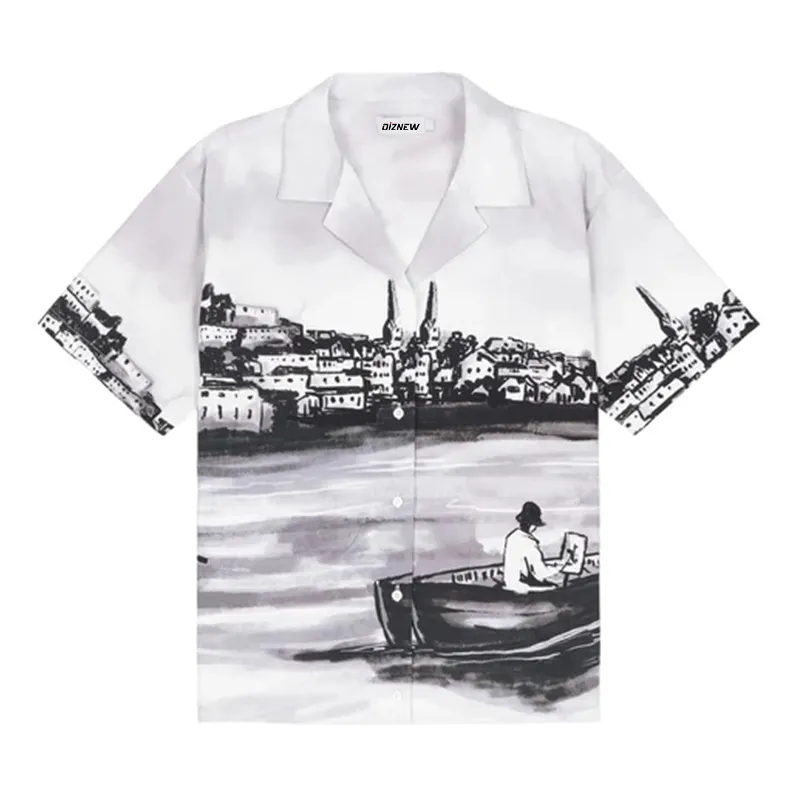 DiZNEW Button Up Custom pattern Full Print Shirt Summer Beach Top Short Sleeves Casual Hip Hop Plus Size Men's Shirt