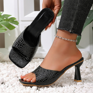 Zapatillas de tacón alto de lujo para <span class=keywords><strong>mujer</strong></span>, estilo nuevo y personalizado, con tacón fino, diseño de piel de serpiente en la parte superior y puntera, en dos colores, dorado y negro, M-LQ-052 - Product Image 5
