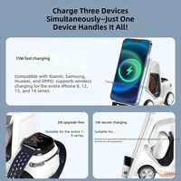 Stasiun Pengisian Daya Nirkabel Desain Mobil 6 in 1, Pengisi Daya Cepat 15W untuk Ponsel, Jam Tangan, dan Earbud dengan Speaker Jam Digital