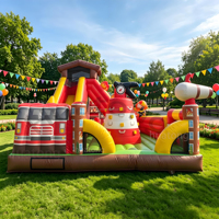 Château gonflable commercial à thème pompier en PVC de 0,55 mm avec toboggan pour location événementielle