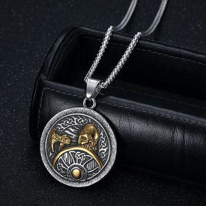 <b>Viking</b> Warrior <b>Axe</b> And Shield Pendant Men's Stainless Steel Necklace Round Geometric Design Gift Jewelry - Product Image 2