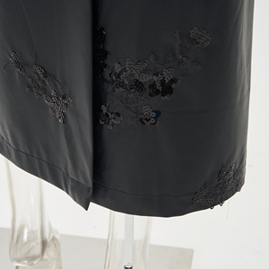 Thanh Lịch Sexy Giản Dị Cao Eo Midi Váy Cho Phụ Nữ Tùy Chỉnh Màu Đen PU Da Bọc Thoáng Khí Dệt Voan Tự Nhiên Dài Maxi - Product Image 5