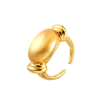 Großhandel Messing Echtvergoldeter Statement-Ring für Damen Ovaler Gebürsteter Strukturierter Massiver Offener Verstellbarer Ring Vintage Geschenk-Schmuck