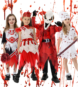 Costume de pom-pom girl <span class=keywords><strong>zombie</strong></span> unisexe pour enfants, uniforme déchiré, faux éclaboussures de sang, pompons, tenue de fête d'Halloween effrayante, robes, jupes - Product Image 2