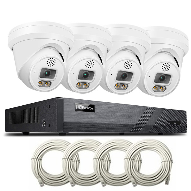 2025 New 4CH AI Smart VCA IP POE NVR Security Camera System With 4pcs 8MP Dual Light Face Detection Two-way Audio Turret Camera
