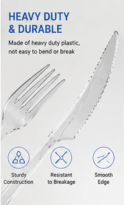 Clear <b>Plastic</b> Disposable Cutlery Set 350 Count Knives Forks Spoons for Catering Events - Product Image 2