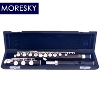 MORESKY 17 Holes Ebony/Grenadilla Flute Open Hole Silver Plated C Key E Mechanism Tone C Grenadilla Wood Professional Flute