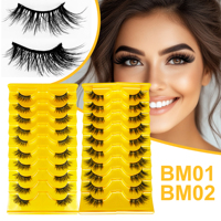 Faux cils en gros, effet naturel, style œil de chat, 3D, volume naturel, demi-cils, lot de 10 paires, maquillage beauté sans cruauté animale