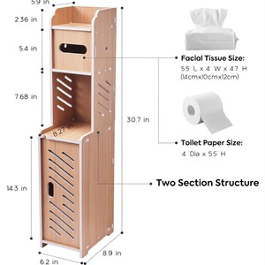 Narrow Toilet Cabinet 3 Floors Freestanding Bathroom <b>Storage</b> <b>Rack</b> With <b>Door</b> For Toilet Paper And Supplies - Product Image 5