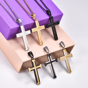 Collier pendentif croix en acier inoxydable tendance pour femmes et hommes, bijou religieux chrétien, amulette de prière, chaîne en métal - Product Image 3