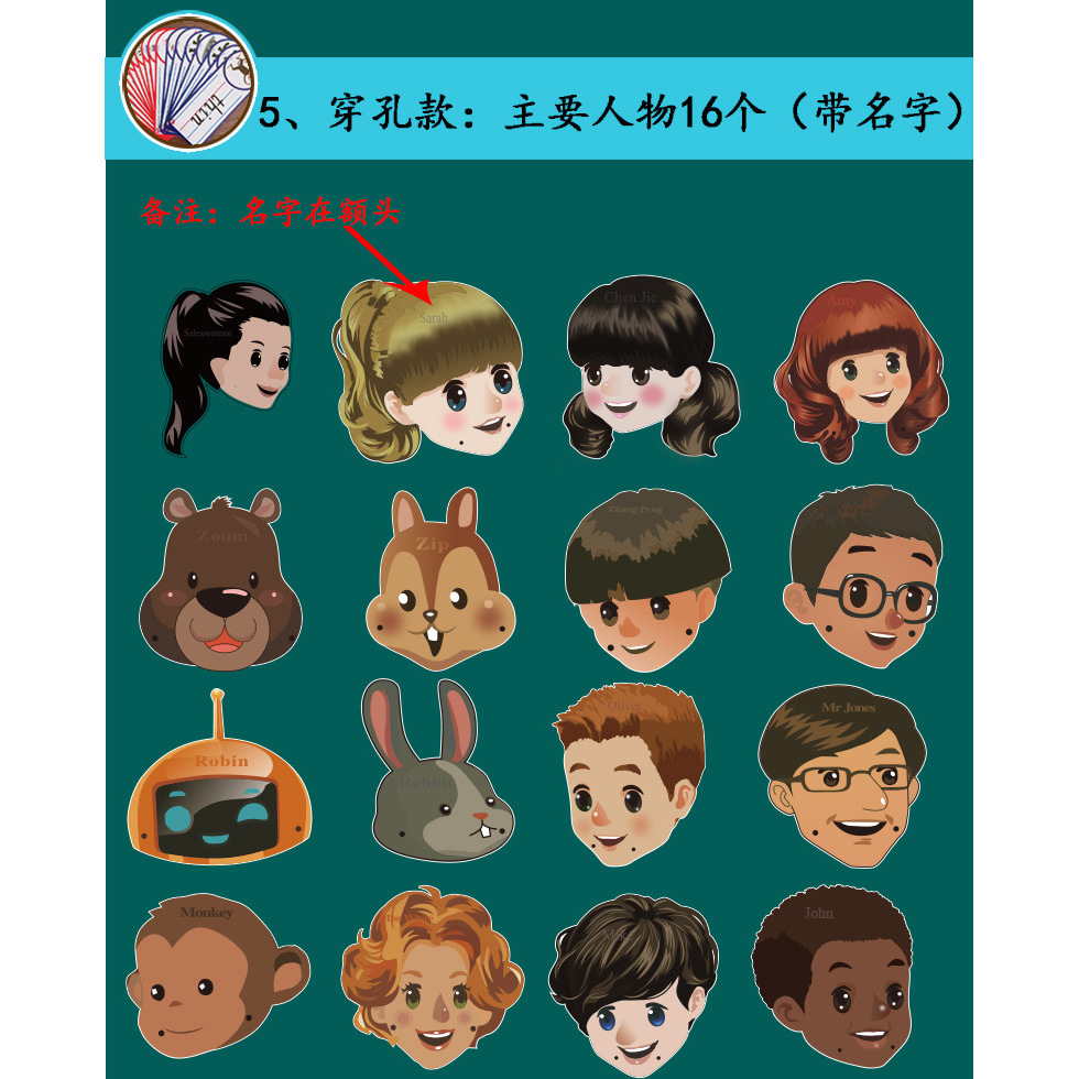 16 personnages principaux (avec noms) (motif perforé)