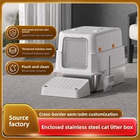 Bac à litière pour chat anti-éclaboussures, entièrement fermé, surdimensionné, désodorisant, en acier inoxydable, modèle carré Q5, facile à nettoyer, en métal et plastique