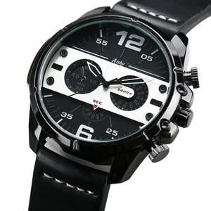 Montre-Bracelet Homme Sport en Alliage, Bracelet en Cuir, Verre, Résistante à l'Eau 3 ATM, Design Unique Quartz Luxe Vintage Grande Montre - Product Image 5