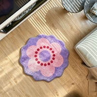 Tapis en microfibre doux et absorbant à bords festonnés motif fleur violette pour la décoration de chambre de fille