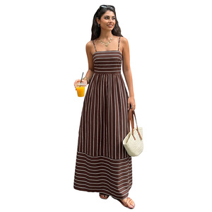 Robe longue rayée sans manches, col carré, dos nu, taille haute, coupe trapèze, décontractée, pour les vacances d'été - Product Image 1