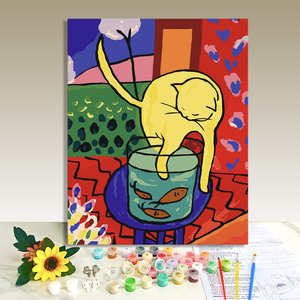 Paint by Numbers Canvas Art Kit Cartoon Cat and fish tank Pot Rectangle Digital Printing Handmade DIY Oil Painting 40x50cm - Product Image 1