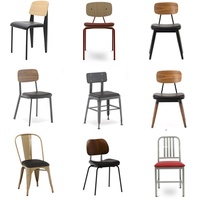 Chaise de salle à manger industrielle et commerciale en acier et PU avec coussin et contreplaqué, empilable, KD, pour cantine, hôtel, restauration rapide