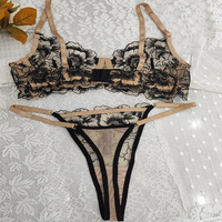 Grosir Set Bra dan Celana Dalam Wanita Hitam Berenda Seksi dan Mewah, Set Celana Dalam untuk Pernikahan, Seksi, Malam, Hot Thong dengan Logo