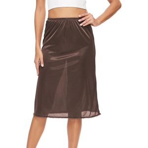 กระโปรงซับในผ้าไหมสำหรับผู้หญิง ความยาวปานกลาง แต่งขอบด้วยลูกไม้ - Product Image 4