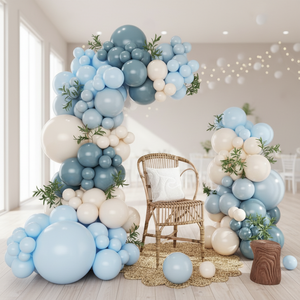 Kit de Arco de Globos Desechables Azul Polvoriento de 124 Piezas con Globos Macaron y Azul Claro para Fiestas de Cumpleaños, Bebés y Niños Pequeños - Product Image 4