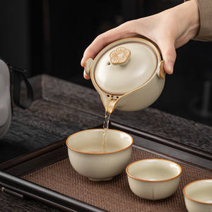 Китайский матовый керамический 1 горшок + 3 чашки дорожные чайные чашки с подарочной сумкой - Product Image 3