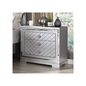 Silver Finish Nightstand Bedside Table With Hidden Jewelry Drawer <b>Chrome</b> Knob USB Charger Bedroom Furniture - Product Image 1