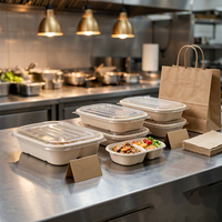 Boîtes à emporter en bagasse de canne à sucre ovales 700 850 1000 ml 1 2 ou 3 compartiments, compatibles micro-ondes et congélateur, avec couvercle en PP, en vrac