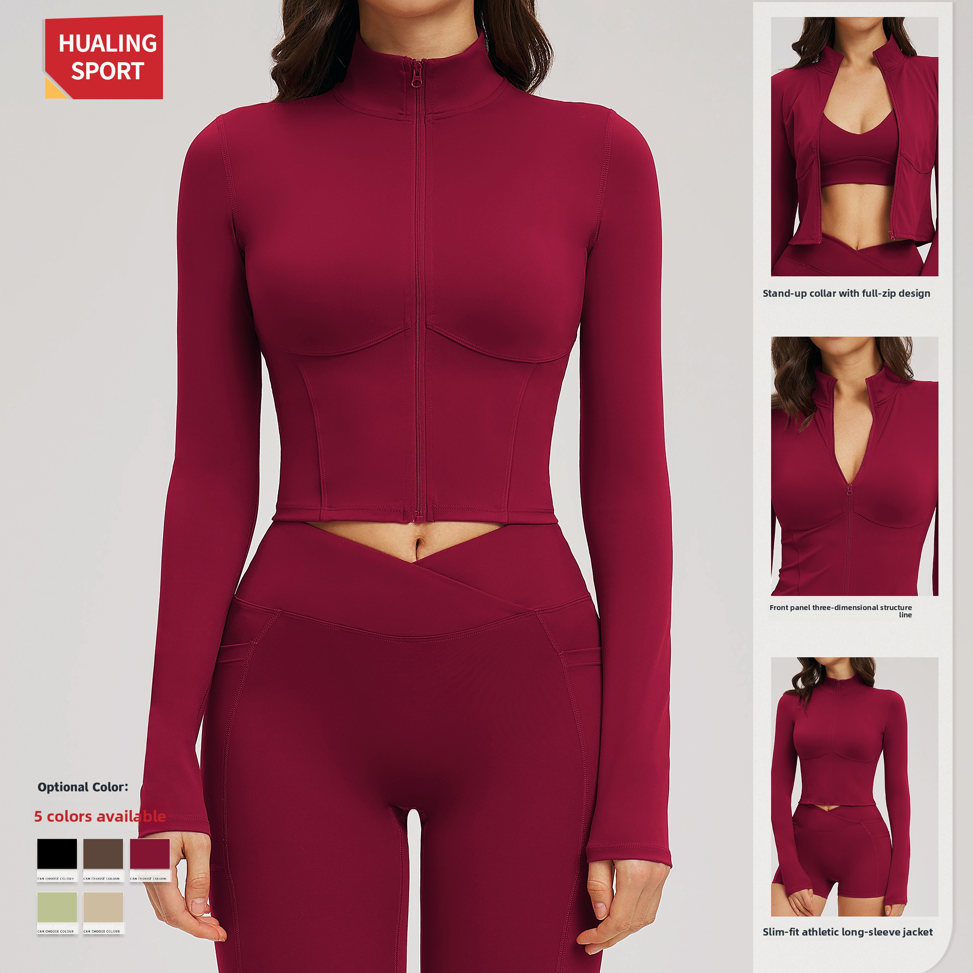 Women's Stand Collar Zip up Fitted Yoga Jacket, Buttery Soft Cropped Workout Top, Long Sleeve Athletic Jacket for Sports